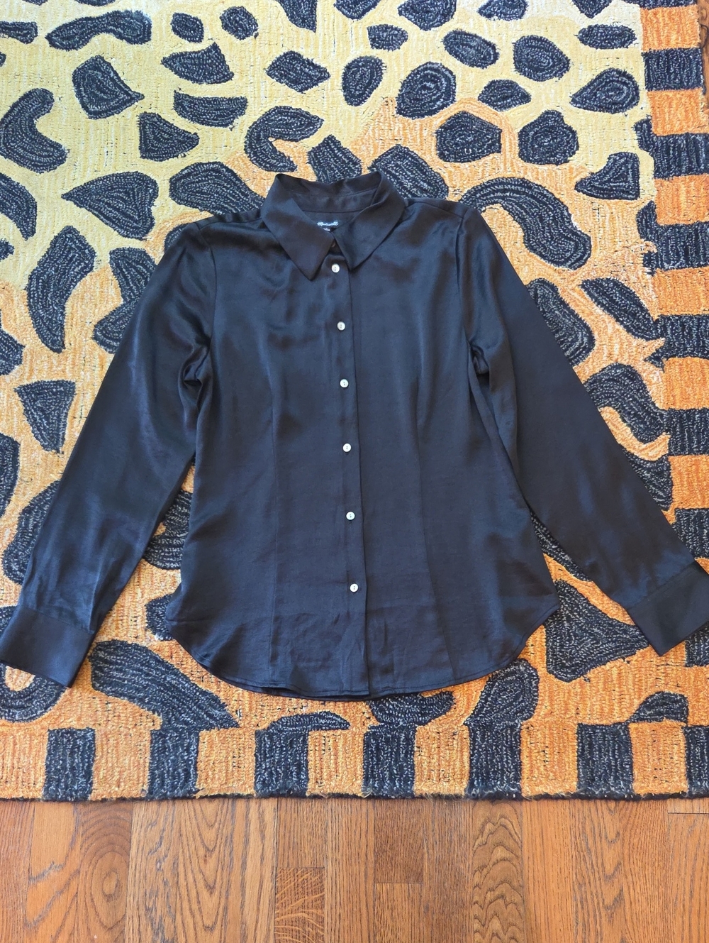 Madewell Black Satin-Look Button Down Shirt